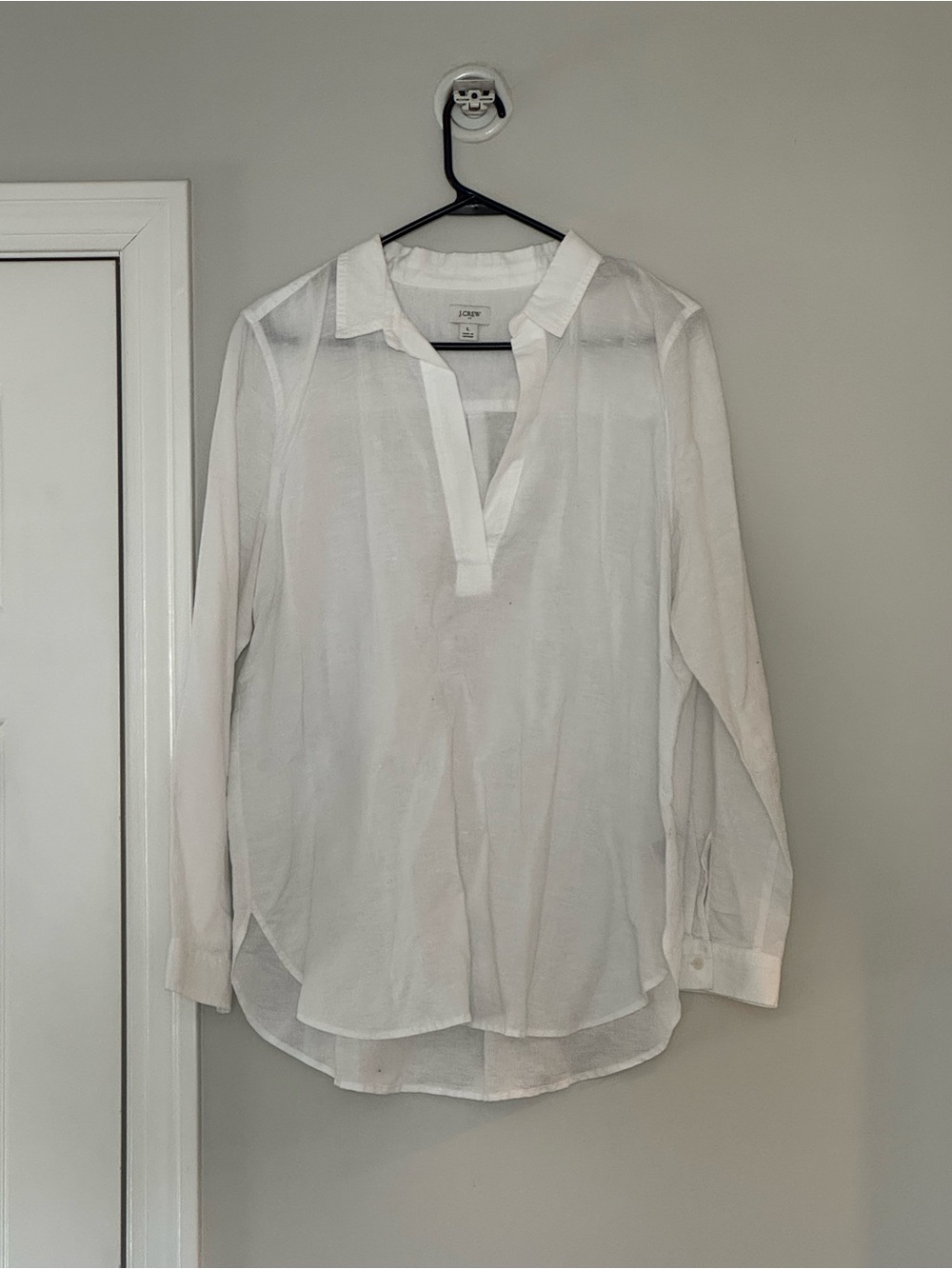 J. Crew White Long-Sleeve Split-Placket Popover Shirt